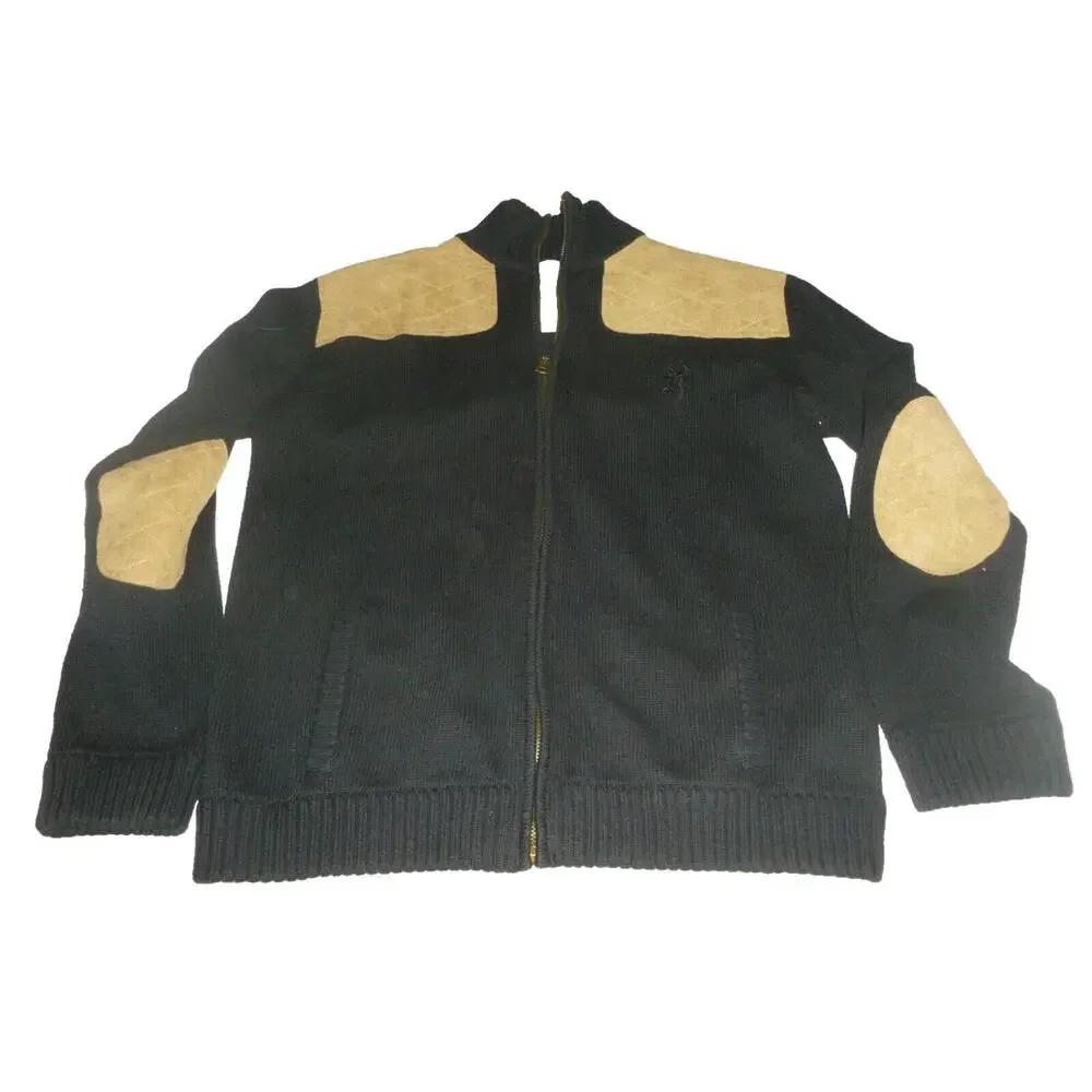 Browning For‎ Her Black Cotton Leather Cardigan Sweater Womens M Medium